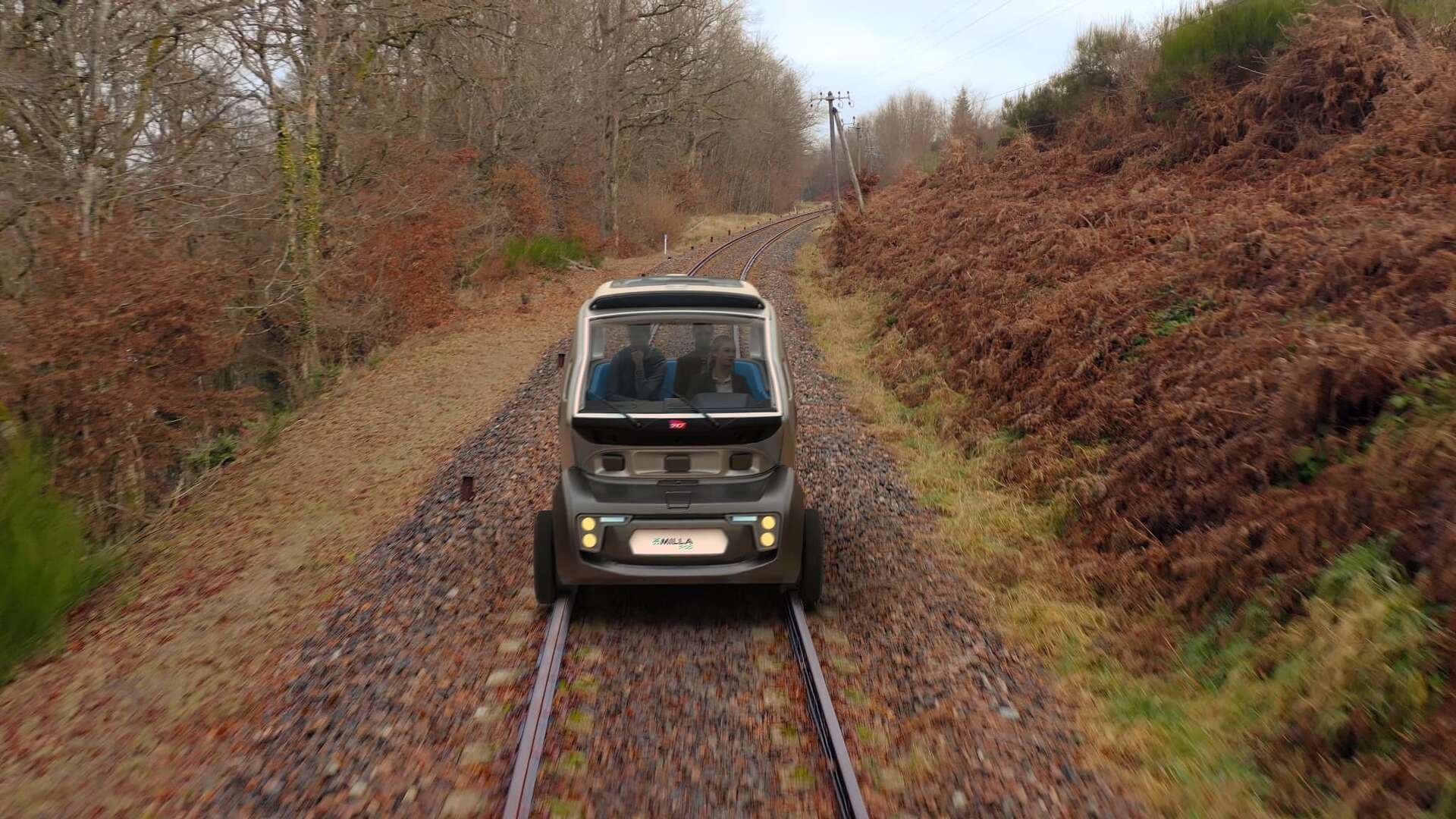 Une voiture électrique qui peut rouler sur les rails dans les zones peu desservies en France